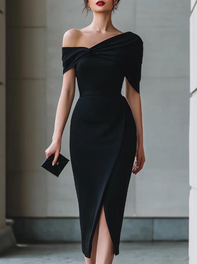 Women's Summer Solid Color Elegant Commuter Waist Dress