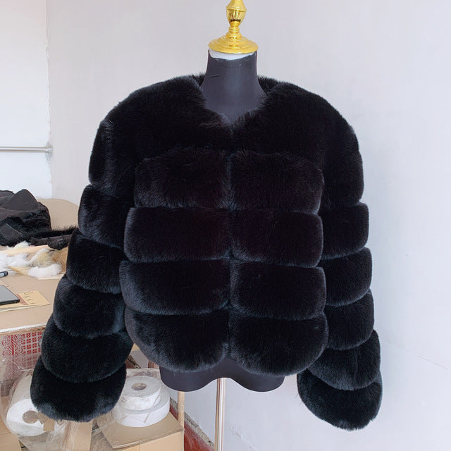 Women's Warm Leisure Stitching Faux Fox Fur Coats