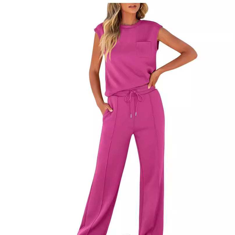 Women's Sleeveless Casual High Elastic Loose Two-piece Suits