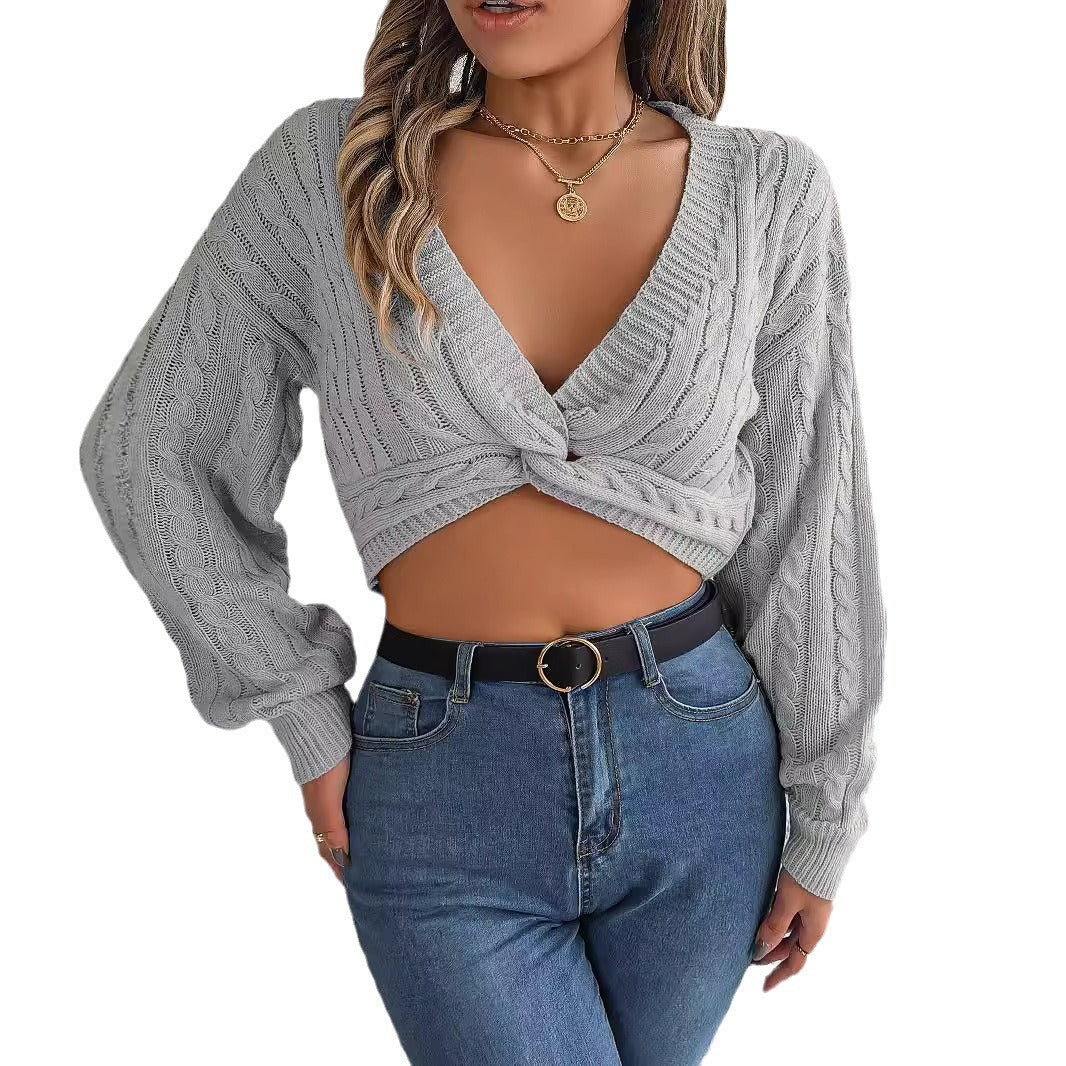 Women's Clearance Sexy Casual Knotted Lantern Sleeve Sweaters
