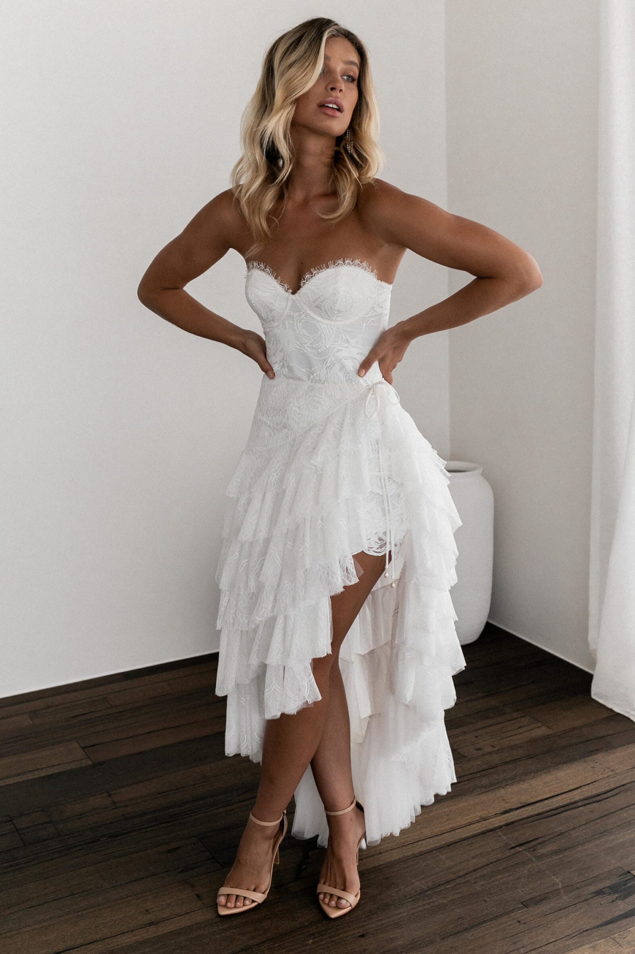 Sexy Bandeau Irregular Dress Lace Pure Dresses