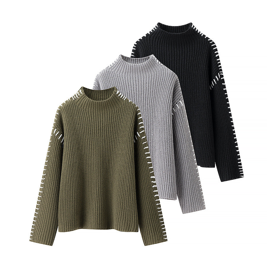 Women's Street Fashion High Collar Contrast Color Sweaters