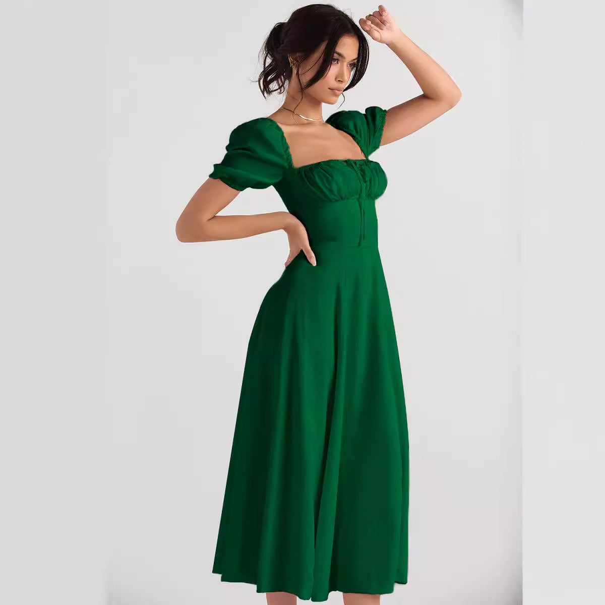 Summer Fashion Puff Sleeve Floral Split Maxi Dresses
