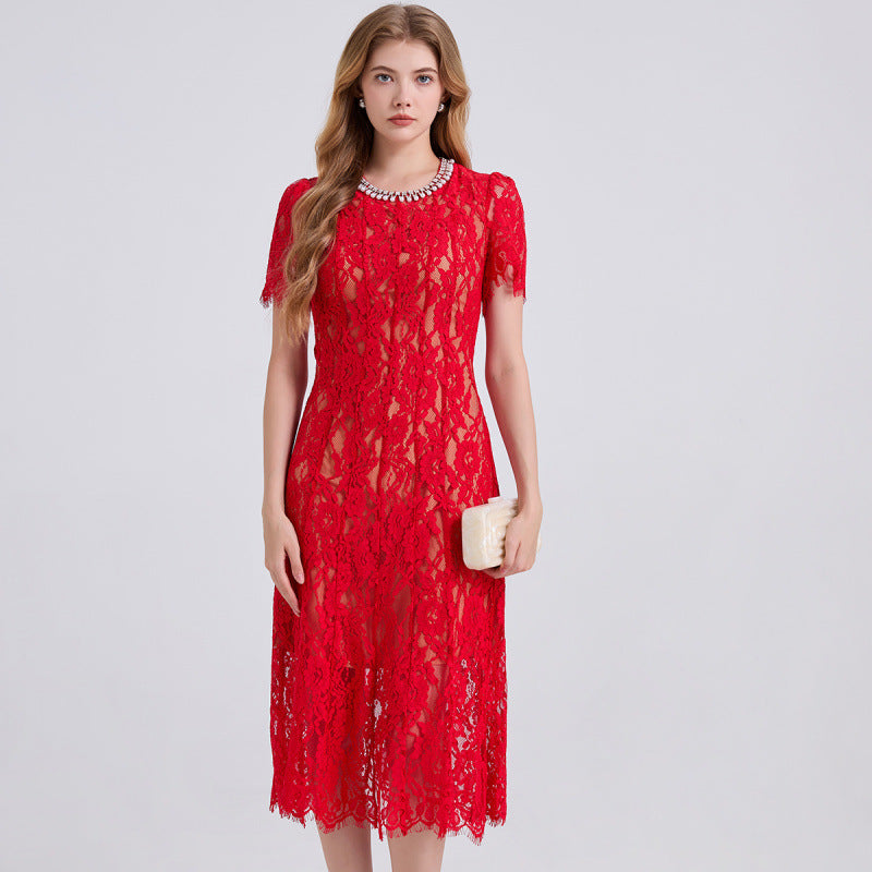 Women's Gold Style Diamond Decorations Pearl Beaded Collar Dresses