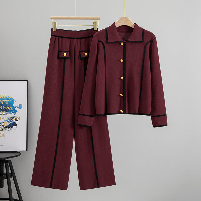 Women's Knitting Casual Neck Pullover Wide Leg Suits