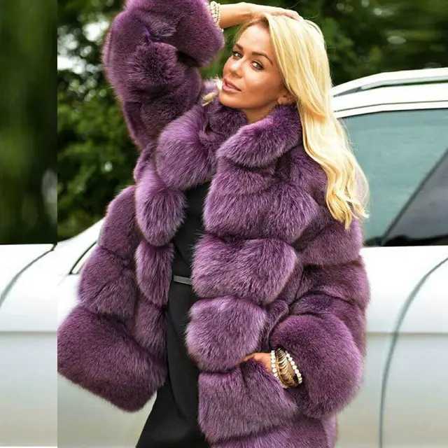 Women's Graceful Fur Imitation Fox Stitching Coats