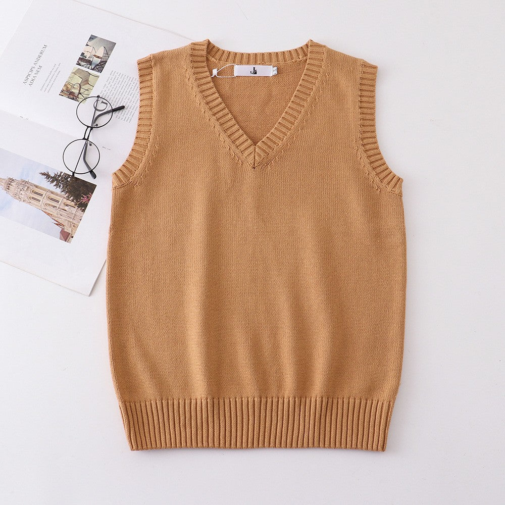 Women's Solid Color British College Style Sleeveless Women's Sweater