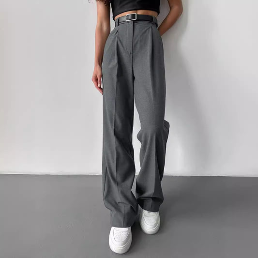 Women's Casual Temperament Commute Loose Straight Trousers Pants