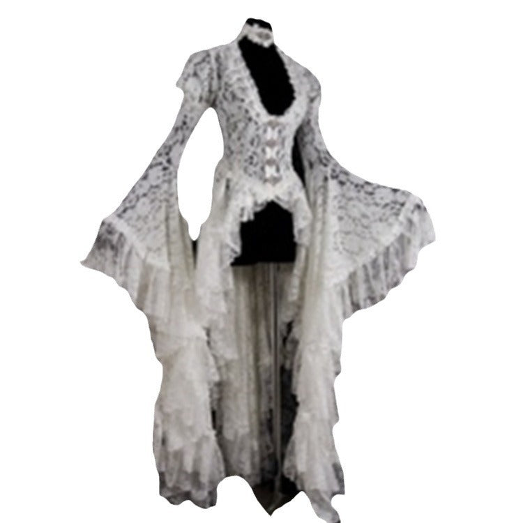 Women's Vintage Court Style Lace Embroidery Sexy Patchwork Antique Dress