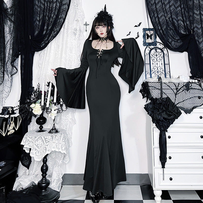 Adams Family Spider Web Lace Fishtail Asian Culture Dresses