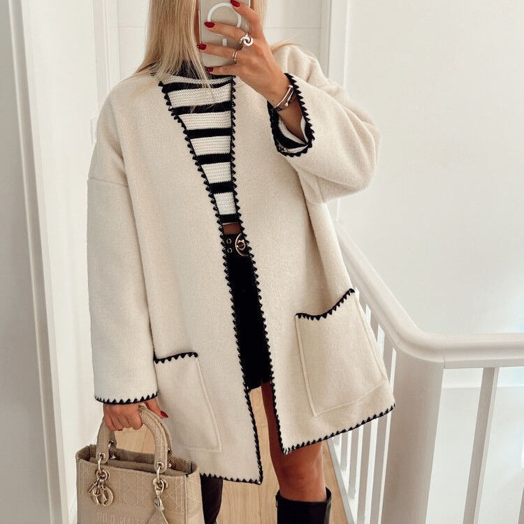 Graceful Glamorous Fashion Color Contrast Woolen Coats