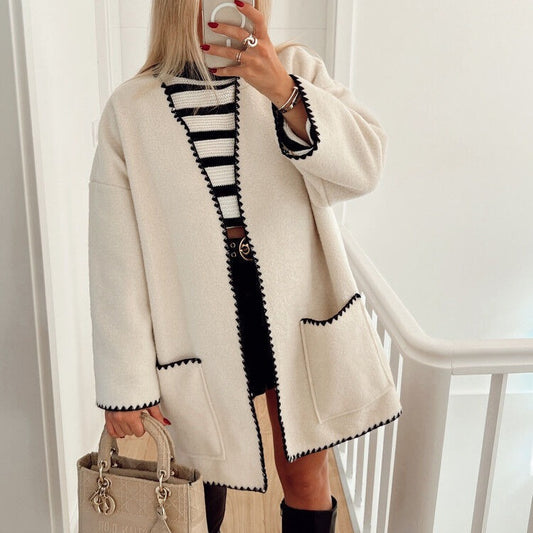 Graceful Glamorous Fashion Color Contrast Woolen Coats