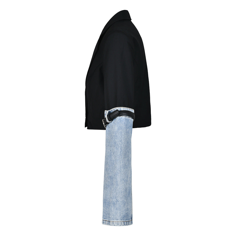 Women's Contrast Color Patchwork Denim Autumn Design Coats