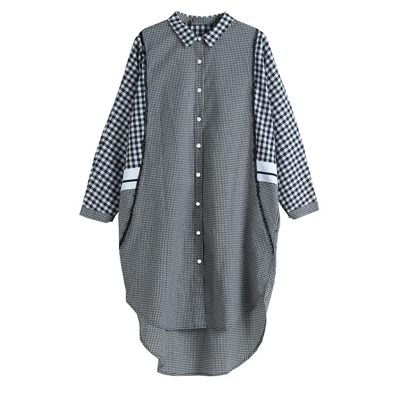 Women's Fashion Loose Leisure Slimming Plaid Lapel Long Sleeve Dress
