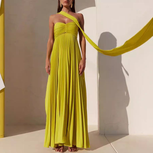 Women's Pure Color Pleated Dress Sleeveless Fashion Dresses