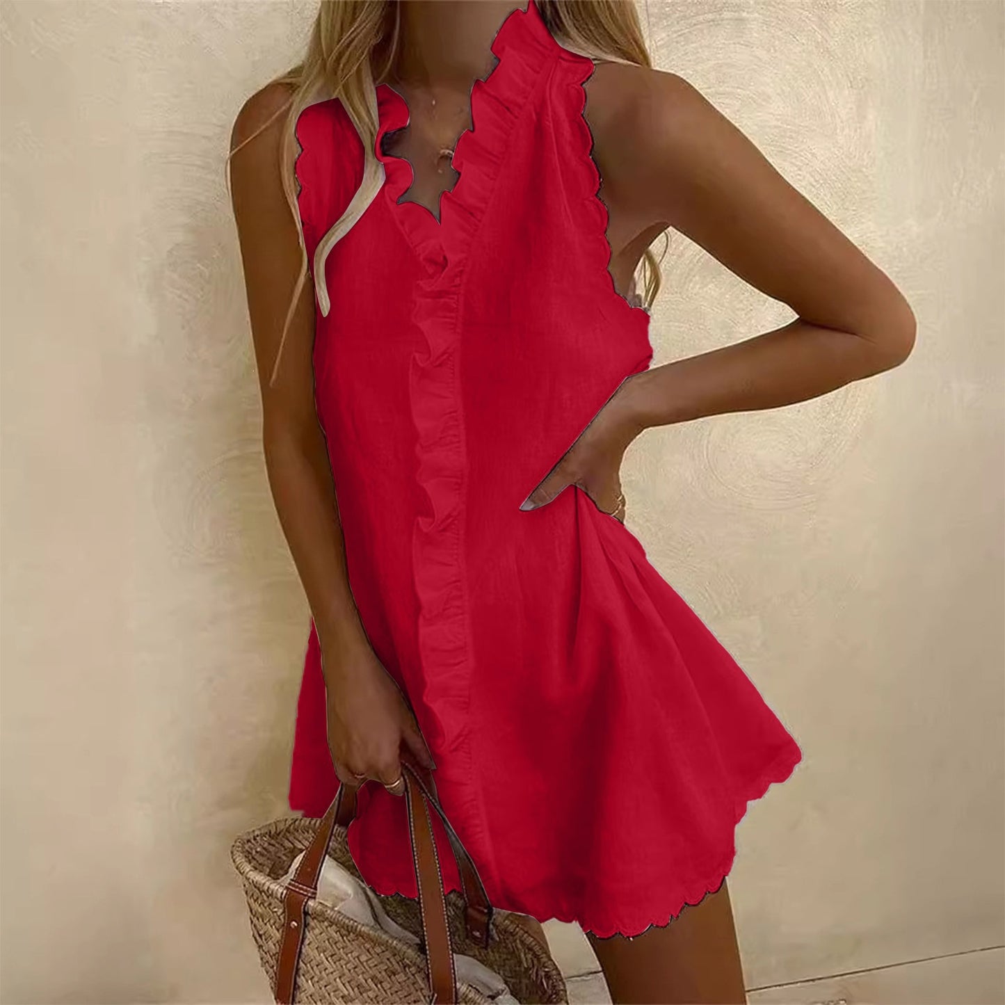 Women's Casual Cotton Linen Solid Color Embroidered Flounced Skirts