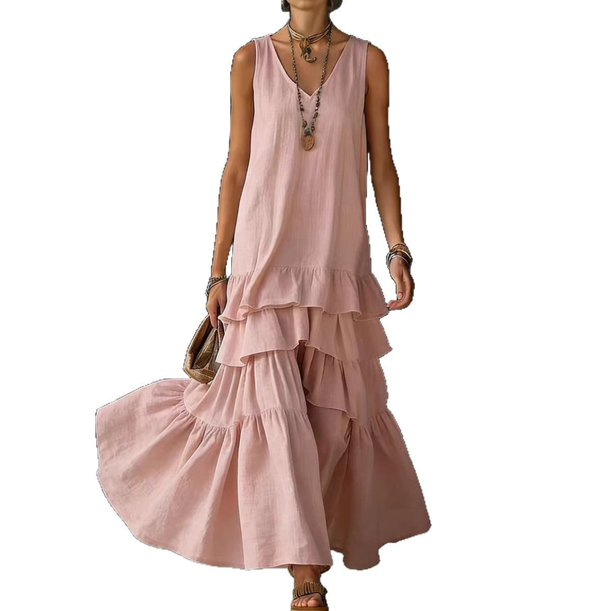 Women's Spring Solid Color Loose Large Sleeveless Dress