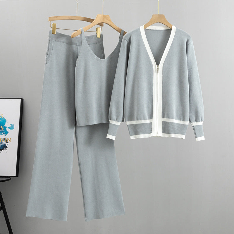 Women's Knitted Sling Three-piece European Goods Tide Fashion Casual Suit