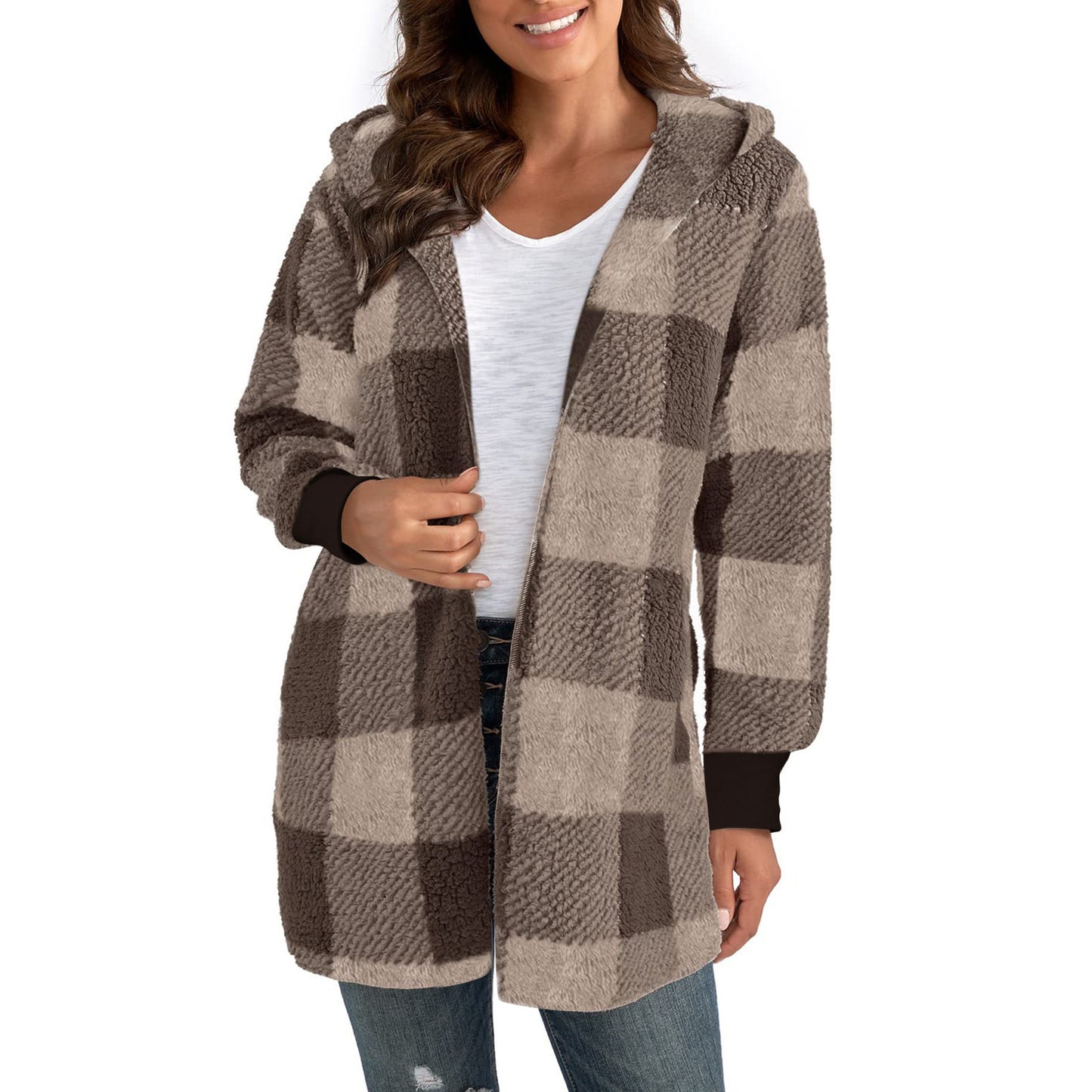Women's Loose Plaid Color Stitching Knitted Fashion Coats
