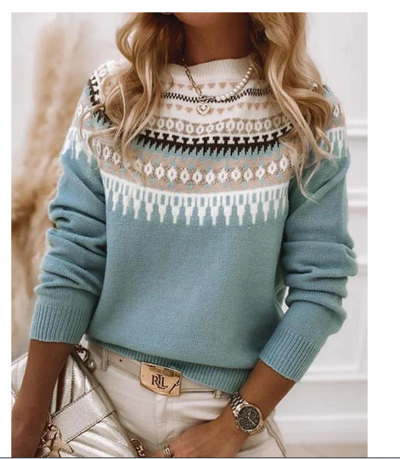 Women's Round Neck Multicolor Loose Fashion Pullover Sweater