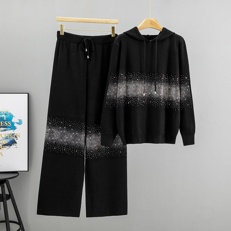 Women's Starry Hot Rhinestone Fashionable Knitted Autumn Suits