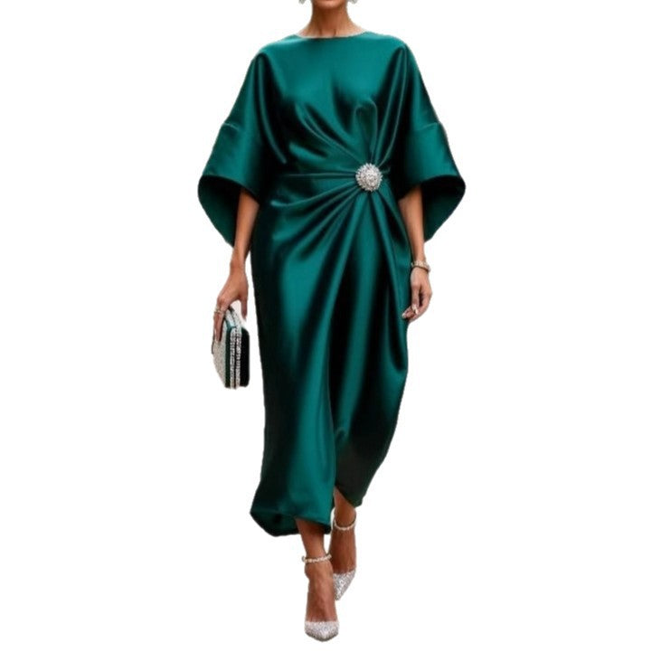 Women's Commuting Elegant Flower Beads Decorative Satin Dresses