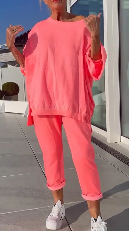 Women's Casual Solid Color Round Neck Long Suits