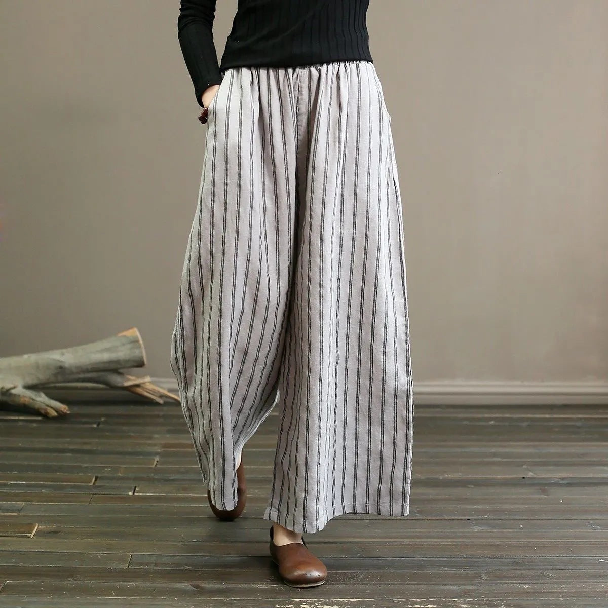 Women's Cotton Linen Stripes Summer Slimming Drape Casual Pants