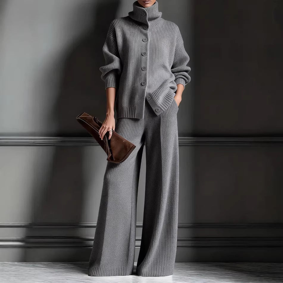 Color Long Sleeve Knitted 2 Piece Fashion Casual Suit