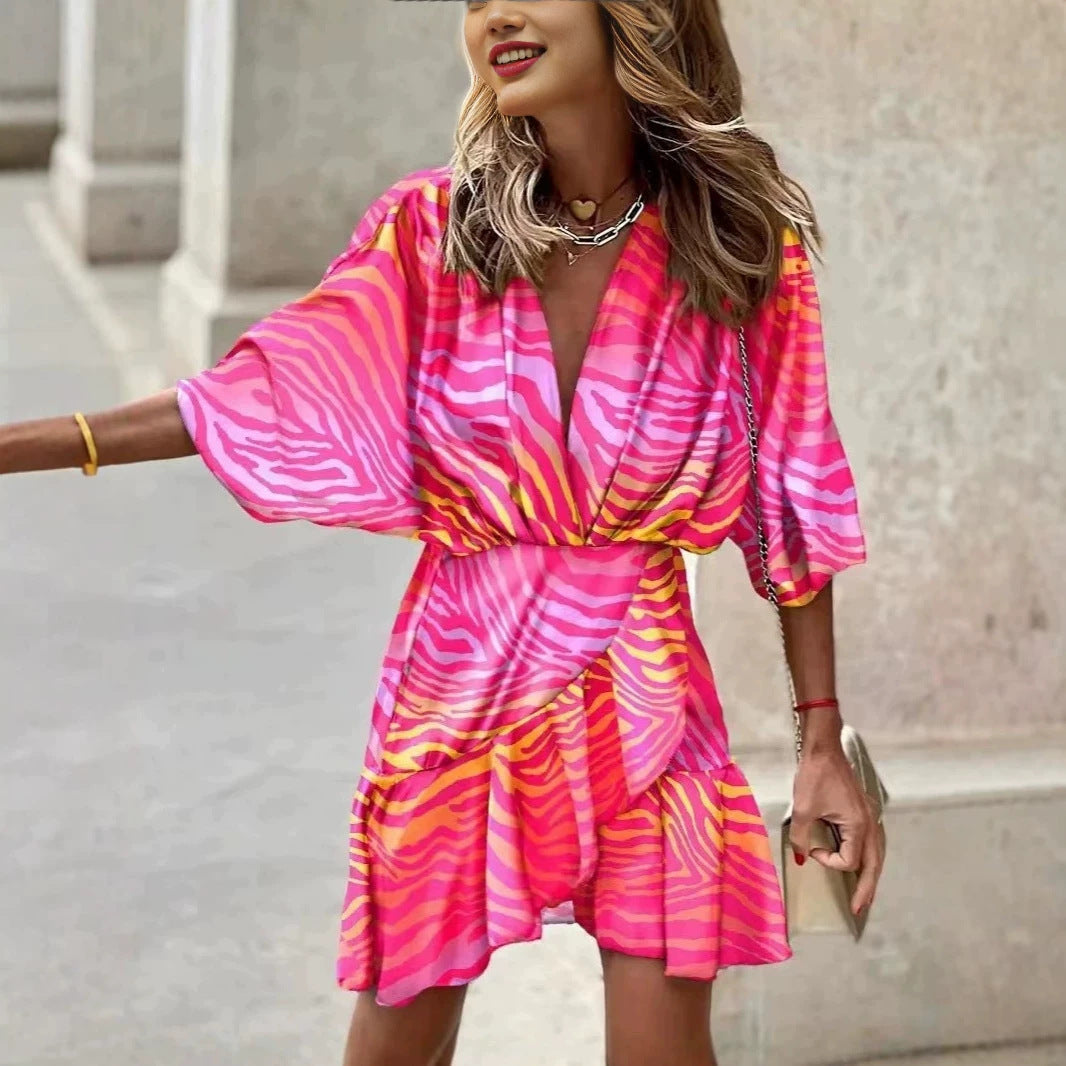 Durable Charming Batwing Sleeve Hem Irregular Dress