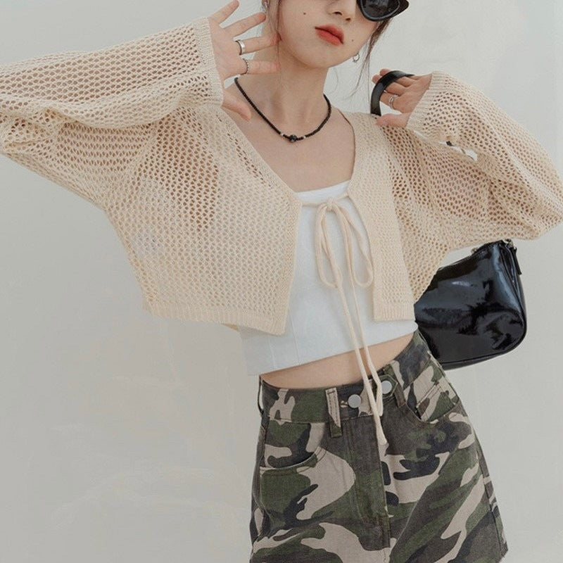 Tup Fresh Air Sun Protection Outerwear Thin Mesh Cutout Women's Sweater