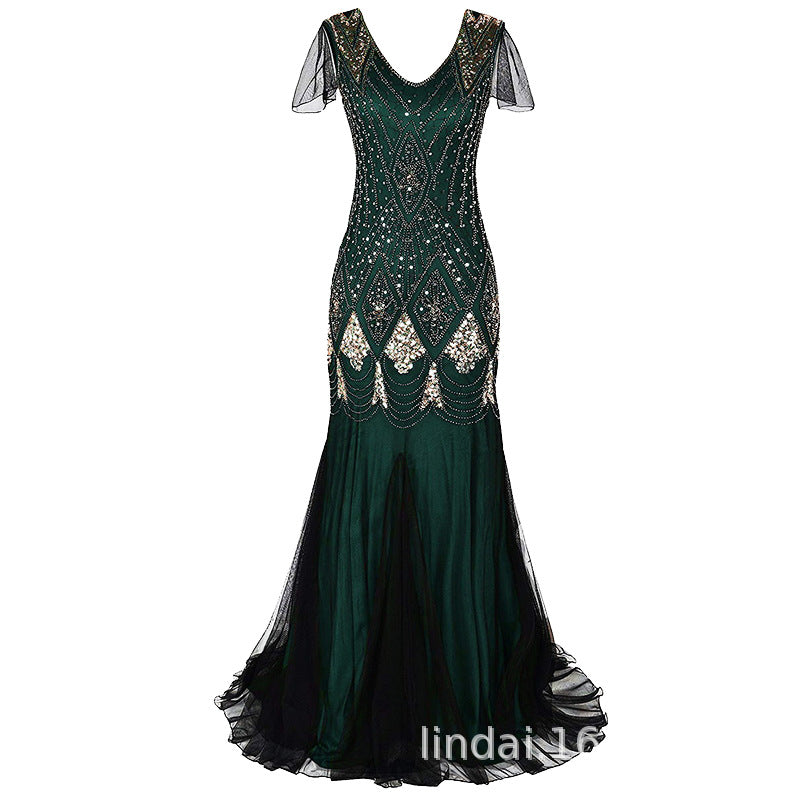 Women's Retro Sequined Dress Banquet Light Luxury Evening Dresses
