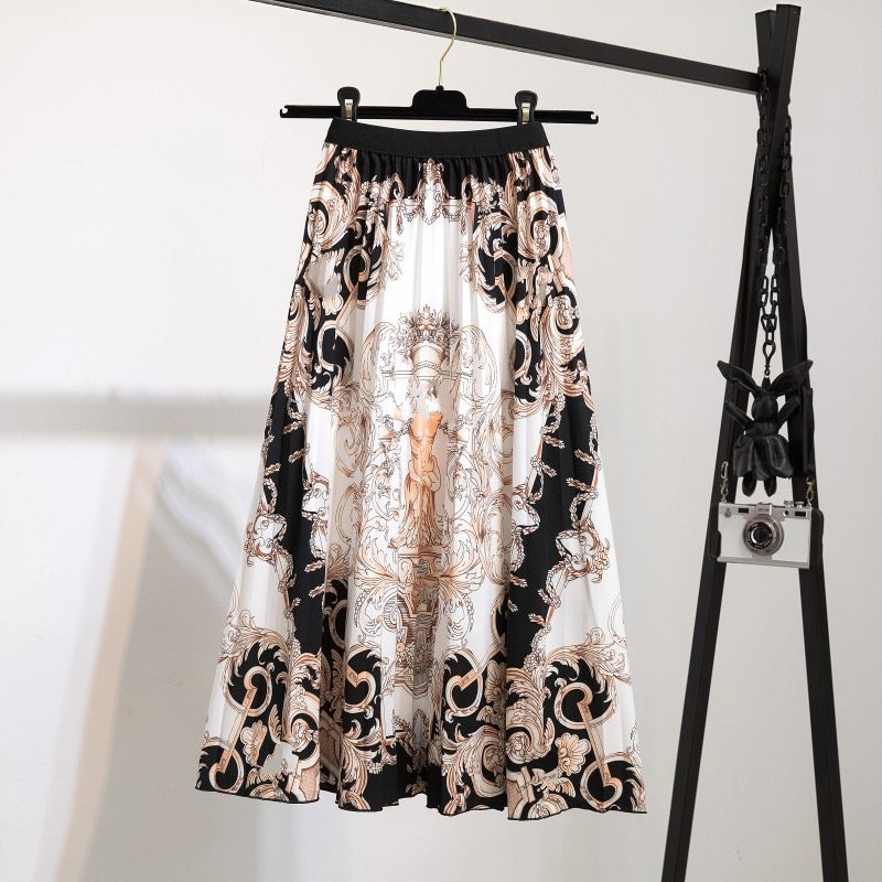 Women's Fashion Half Printed Cartoon Pleated Skirts