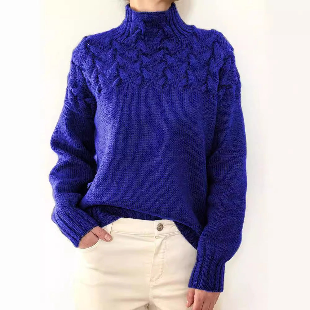 Women's Fashion Cable Knit Detail Turtleneck Long Sweater
