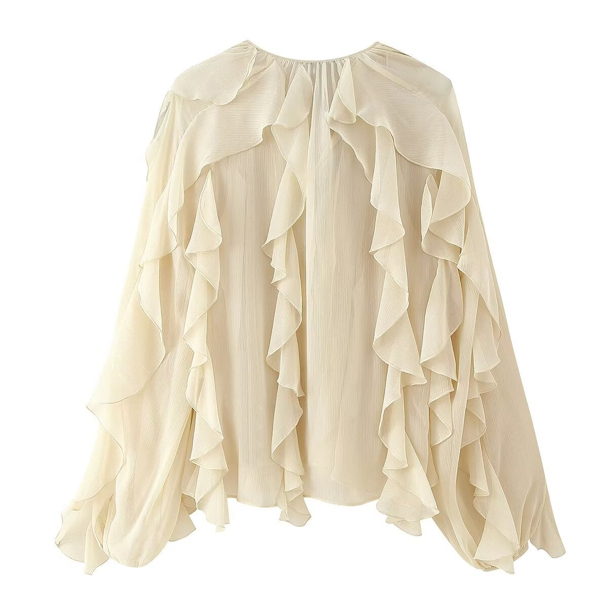 Women's Graceful Fashionable Laminated Decoration Long Sleeve Blouses