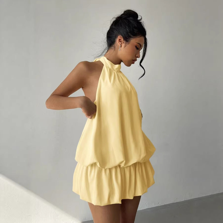 Summer Solid Color Sleeveless Backless Sexy Seaside Vacation Style Dress