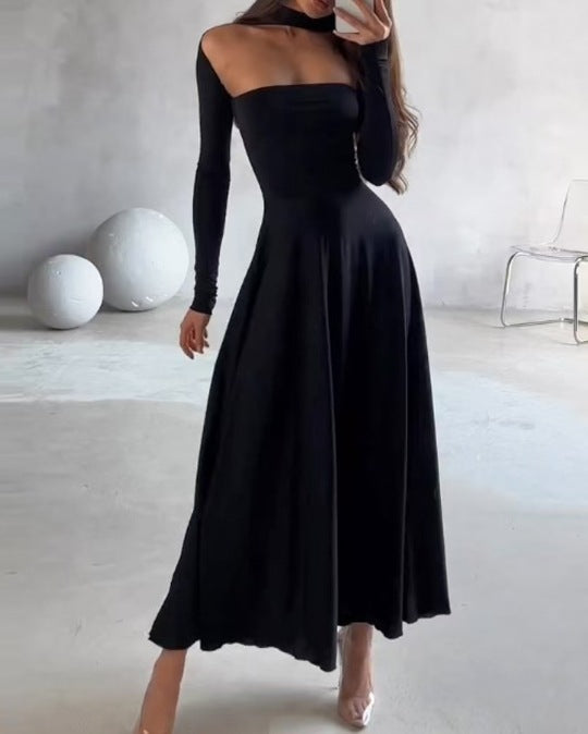 Solid Color Round Neck Sexy Slim Dresses