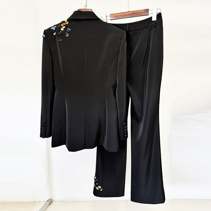 Elegant Color Sequined One Button Trousers Suits