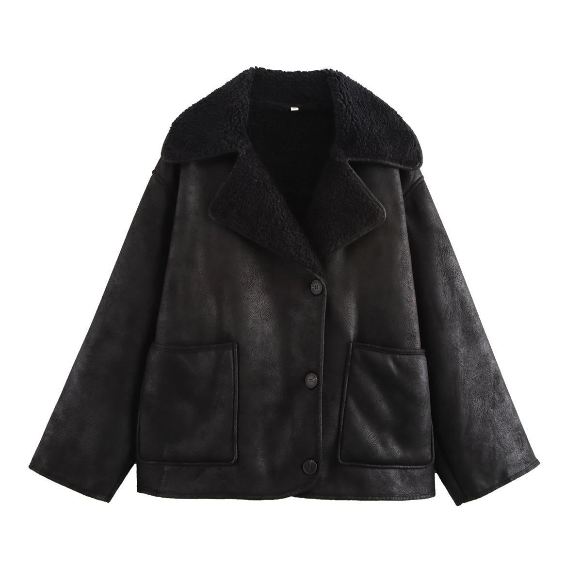 Women's Retro Style Woolen Lapel Loose Fur Tops