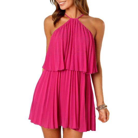 Women's Sexy Sling Double Pleated Dress Summer Dresses