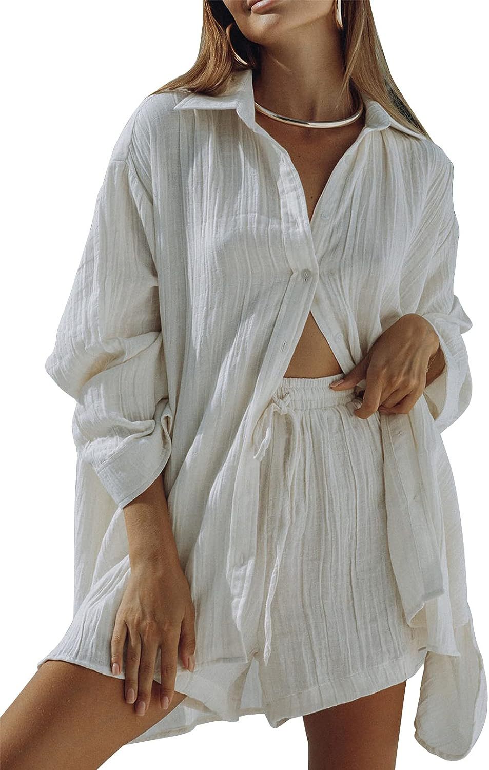 Women's Casual Two-piece Summer Long Sleeve Shirt Suits