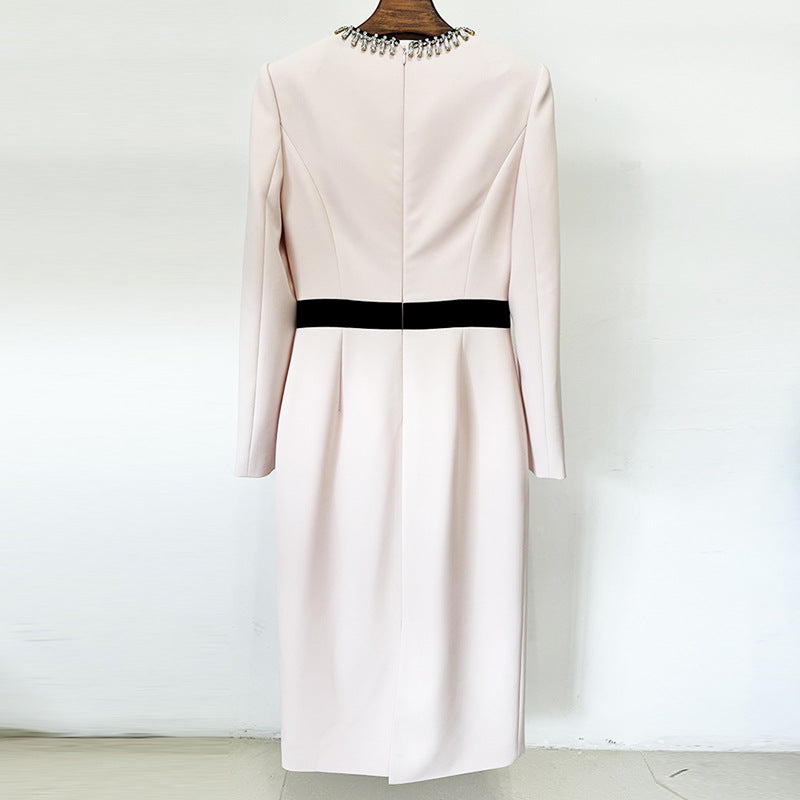 Stylish Graceful Simple Diamond Beaded Color Matching Dress