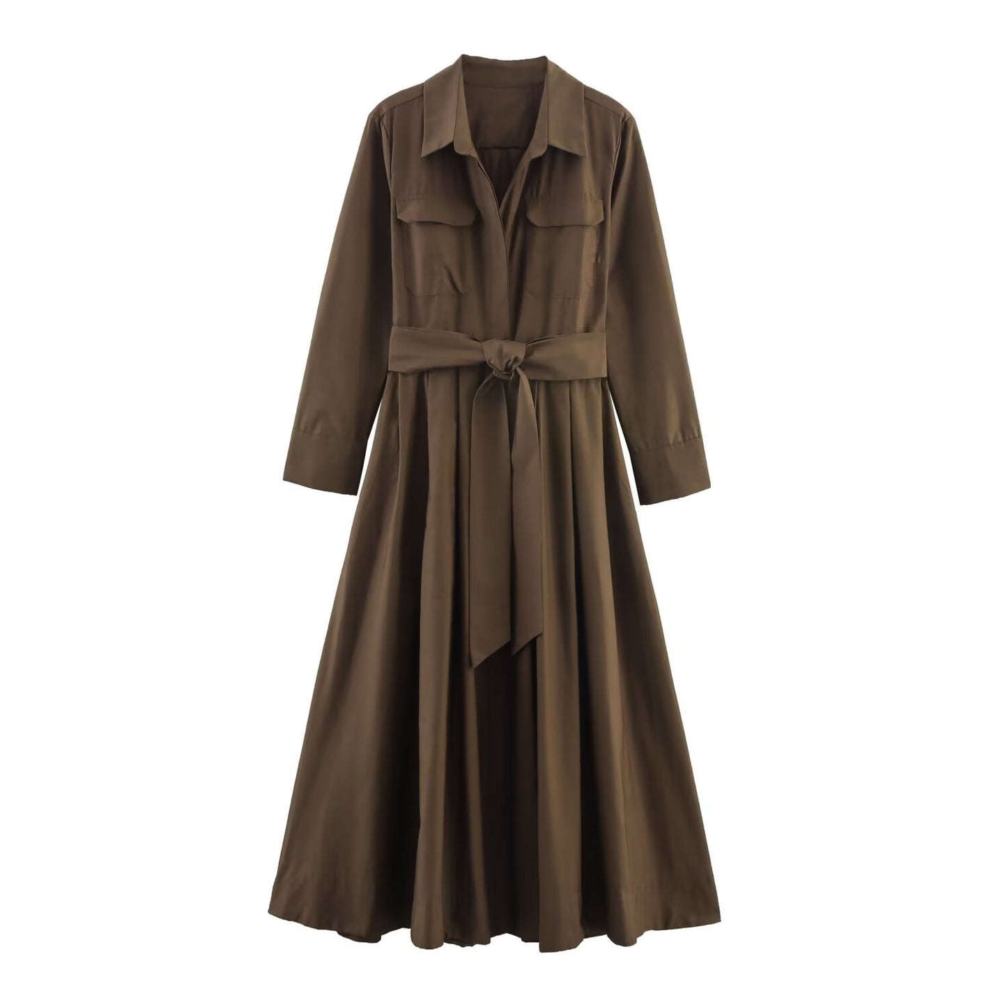 Women's Fashion Vacation Style Versatile Poplin Shirt Dresses