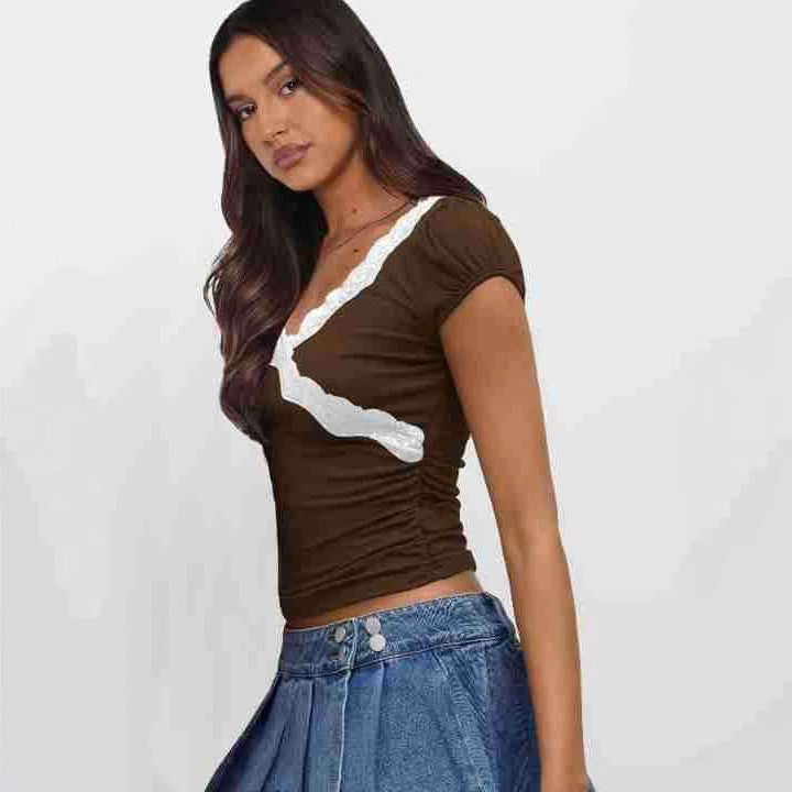 Women's Contrast Color Short-sleeved T-shirt Summer Hot Tops