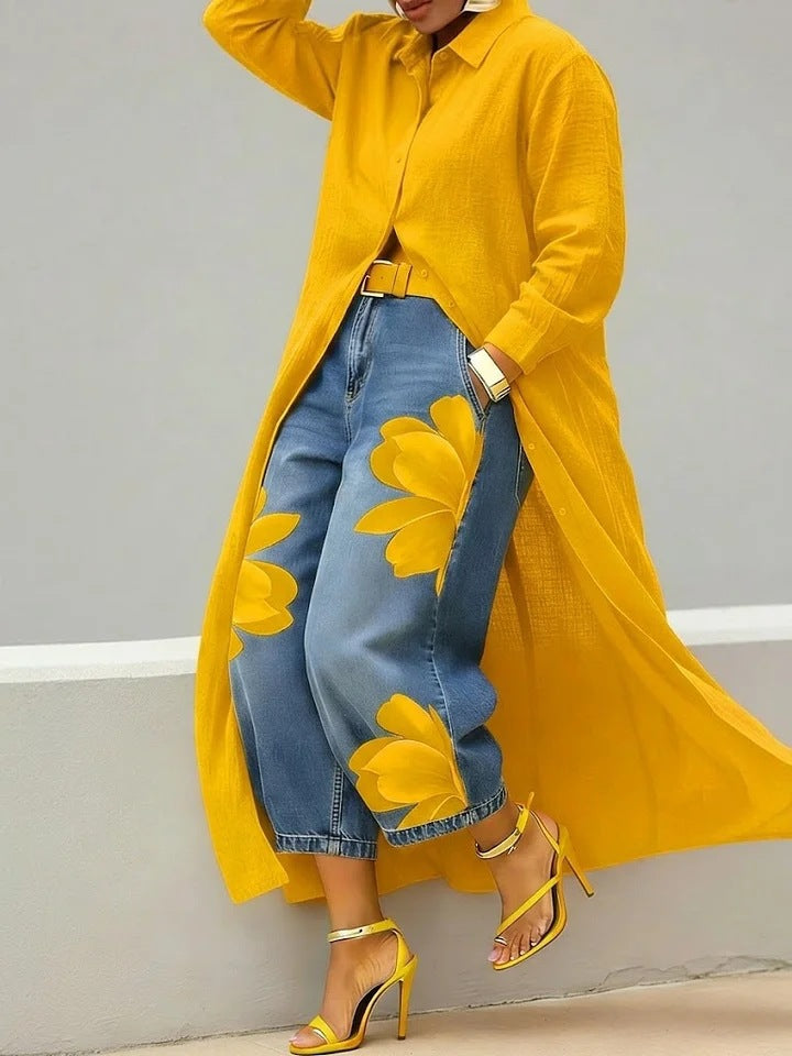 Summer Solid Color Loose Shirt Long Dress