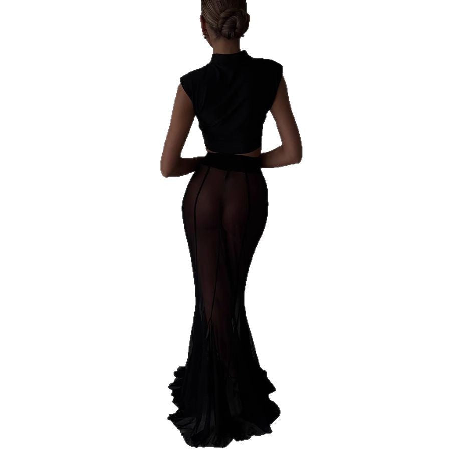 Satin Loose Stretch Yarn Mesh Two-piece Suits