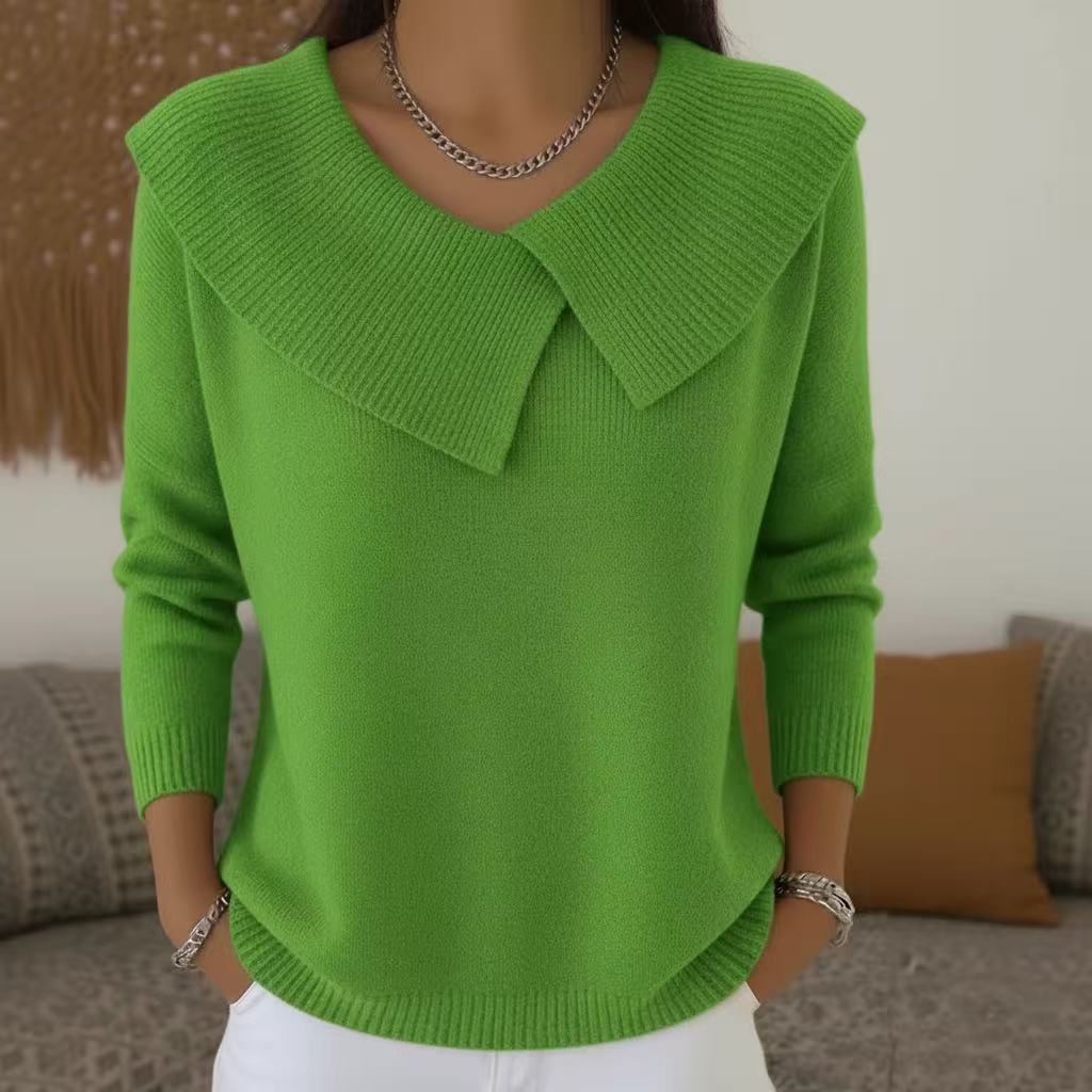 Fashionable Korean Style Retro Cute Temperament Slimming Lapel Versatile Knitted Women's Sweater