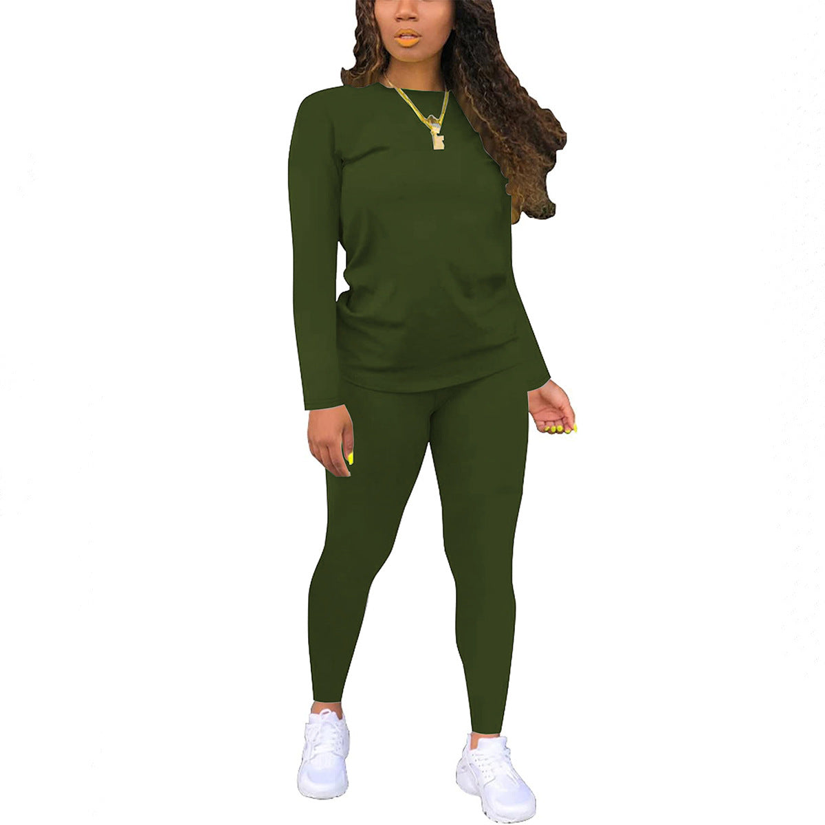Women's Color Gradient Printing Round Neck Long Sleeve Trousers Suits
