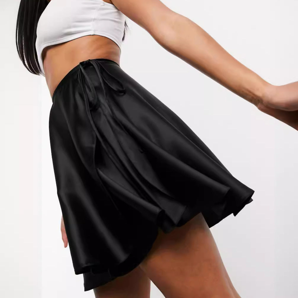 Women's Satin High Waist One-piece A- Line Skirts