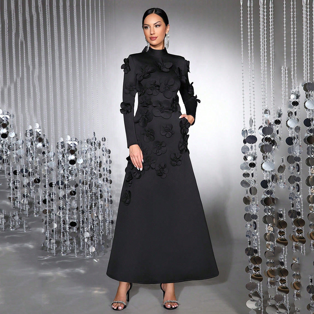 Women's Elegant Dress Autumn Stand-up Collar Tie Dresses